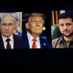 Three political leaders: Vladimir Putin, Donald Trump, and Volodymyr Zelenskyy