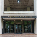 Entrance of the J. Edgar Hoover FBI Building in Washington D.C.