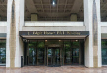 Entrance of the J. Edgar Hoover FBI Building in Washington D.C.