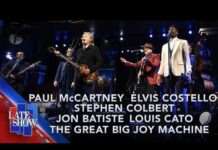 "Jump Up / Hello Goodbye" Paul McCartney, Elvis Costello, Jon Batiste, Louis Cato & Stephen Colbert