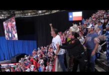 'He's gone back home to mom' | Protesters escorted and booed out as Trump speaks in San Antonio